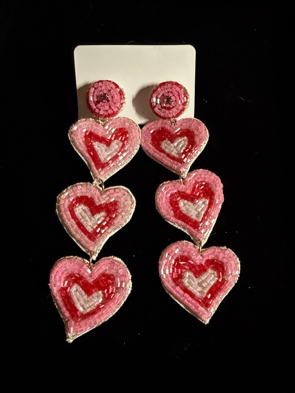 Pink Red Heart Drop Earrings - Women Jewelry (never wore)